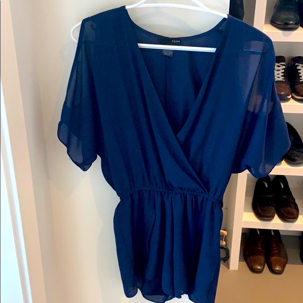 Aqua silky navy romper